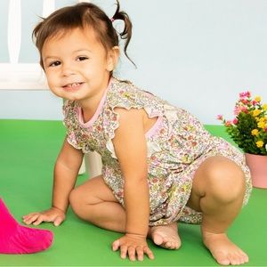 NWT Magnetic Me Easter Floral Bunny Print Flutter Sleeve Dress in Pink 9-12M